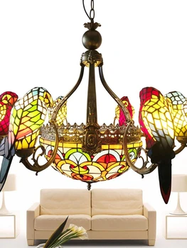 Люстра Parrot из витражного стекла, роскошный декор, светодиодный потолочный подвесной светильник, Столовая, гостиная, Многослойный подвесной светильник