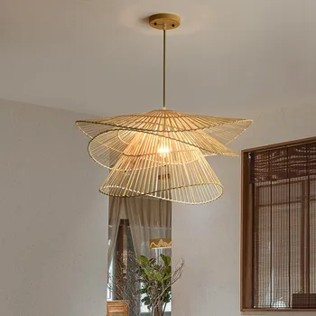 Люстры Креативные светодиодные подвесные светильники для столовых, подвесной светильник для гостиной, домашний декор, плетеные лампы из бамбука и ротанга, освещение