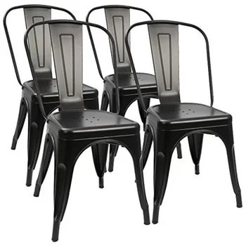 Металлический обеденный стул для внутреннего и наружного использования, Штабелируемый Классический стул для траттории, Шикарные металлические стулья для кафе-бистро, набор из 4-х боковых металлических стульев