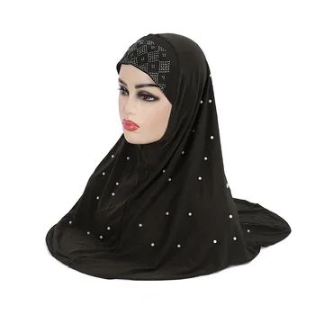 Мода Малайзии, Химар, Жемчуг, Кристалл, Блестящие Шапочки, Мусульманский Женский Хиджаб, Цельный шарф Amira Instant для обертывания головы, Хиджаб