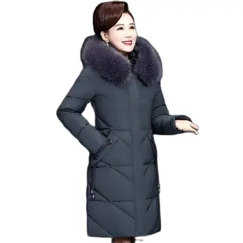 Модная женская куртка на утином пуху с капюшоном, Корейская версия средней длины, свободный меховой воротник, утолщенная теплая куртка с тонким карманом, женская куртка