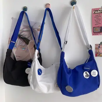 Модная женская сумка синего цвета, универсальная повседневная универсальная простая сумка-мессенджер, большая вместительная сумка через плечо, холщовая сумка