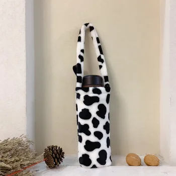 Модная зимняя маленькая сумка Женская крышка для бутылки с водой Чехол для чайника Женские милые Мягкие плюшевые сумки с рисунком коровы Простые