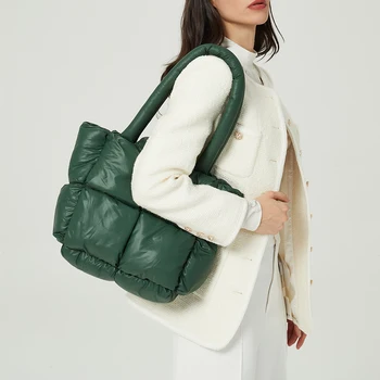 Модные большие сумки-тоут с подкладкой, дизайнерские стеганые Женские сумки через плечо, роскошная нейлоновая пуховая хлопковая сумка через плечо, Зимняя сумочка 2022 г.