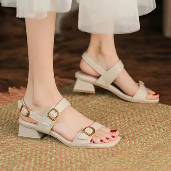 Модные босоножки с пряжкой 2022, женские босоножки на толстом низком каблуке, Летняя обувь, женские большие размеры 33-43