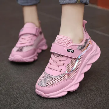 Модные детские кроссовки для девочек, Дышащие Спортивные кроссовки, Сетчатые Летние детские Легкие повседневные туфли для девочек Tenis Infantil