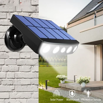 Мощный светодиодный настенный светильник на солнечной энергии с наружным датчиком движения, водонепроницаемое освещение IP65 для садовой дорожки, гаража, двора, уличных фонарей.