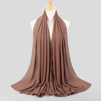 Мусульманский хиджаб, атласные шарфы 2023, женский мягкий шифоновый платок с бриллиантами, весенне-летняя длинная шаль, мусульманский платок-бандана