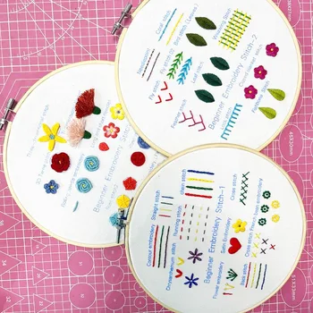 Набор для вышивания из 4 предметов, портативный набор для вышивания для начинающих взрослых, красочный стартовый набор для вышивания с пяльцами