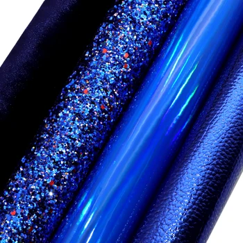 Набор из искусственной кожи серии Blue Color с цветочным блеском, синтетическая кожа, тканевые листы 20x33 см для сережек и бантиков для волос