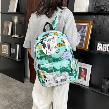Новая женская сумка через плечо, студенческий школьный рюкзак большой емкости, модный рюкзак с граффити, простой повседневный рюкзак с сотней дорожных сумок
