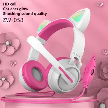 Новый продукт ZW-058, милая модная проводная гарнитура со светящимися кошачьими ушками, устанавливаемая на голову, HD микрофон, складная детская обучающая гарнитура