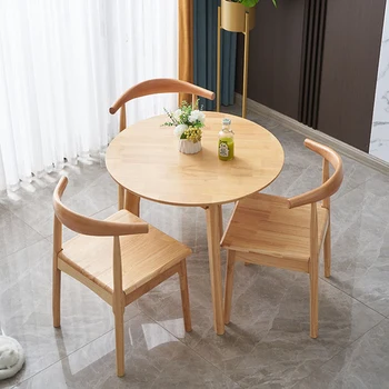 Обеденные столы из массива дерева в скандинавском стиле, Современный минималистичный Круглый обеденный стол для переговоров на балконе, обеденные столы для небольших квартир