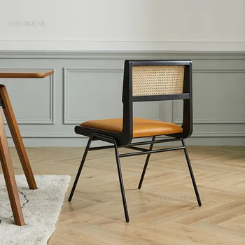 Обеденные стулья из массива дерева в скандинавском стиле, Минималистичная мебель для столовой, креативный ротанговый стул, Современный дизайнерский стул для проживания в семье со спинкой.