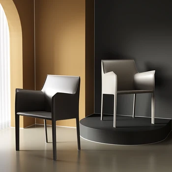 Обеденный стул Nordic Light с роскошным седлом и кожаной спинкой, Итальянский простой Современный гостиничный стул