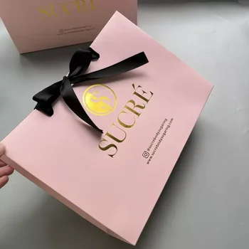 Оптовые продажи 500шт Роскошной подарочной упаковки из ламинированной розовой золотой фольгой, напечатанной на заказ, с логотипом