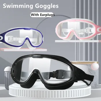 Очки для плавания при близорукости в большой оправе, Водонепроницаемые очки для плавания с защитой от запотевания, Силиконовые Очки для дайвинга с диоптриями, Взрослые и дети