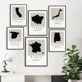 Париж Лондон, Япония, Индия, Испания, Китай, Аризона, Африка. Карта страны. Художественный плакат для домашнего декора стен