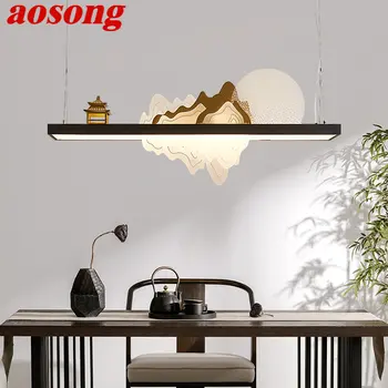 Подвесная светодиодная лампа в китайском стиле AOSONG, креативный дзен-дизайн, Ландшафтная Потолочная Люстра для домашнего чайного домика, Декор столовой