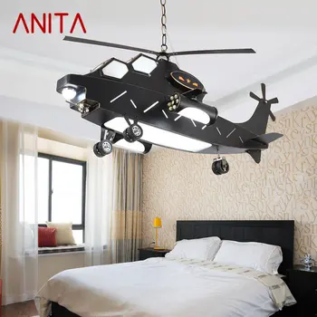 Подвесной светильник ANITA Children's Airplane, Винтажный светодиодный креативный мультяшный вертолетный светильник для декора детской комнаты Детского сада