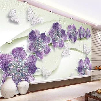 Пользовательские фотообои для гостиной 3D Фреска Наклейка на стену Фиолетовый Современный Бриллиантовый цветок Ювелирный фон papel de parede