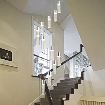 Прямоугольная подвесная лампа с современным декором, выполненная на заказ, Современная Золотая акриловая щетка для помещений, люстра для винтовой лестницы из никеля