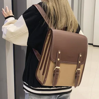 Ретро-рюкзаки с двойным плечом, сумка из искусственной кожи для женского кампуса, ретро-студенческая сумка большой емкости, рюкзак для ноутбука
