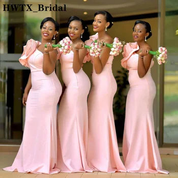 Розовые платья подружек невесты на одно плечо для чернокожих девушек 2023, длинное женское платье-футляр размера плюс, свадебное платье подружки невесты