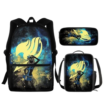 Рюкзаки FORUDESIGNS, 3 шт. /компл., пенал с символом Fairy Tail, школьные сумки для студентов, Удобная сумка для ланча на двойной молнии Mountain