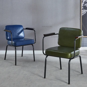 Скандинавские обеденные стулья из кованого железа для домашней мебели, винтажное кресло для отдыха, Бытовая спинка, подлокотник, Обеденный стул для ресторана
