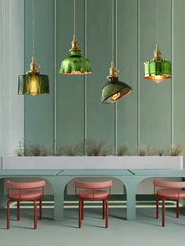 Скандинавский подвесной потолочный светильник из зеленого стекла, винтажное украшение дома из латуни, подвесной светильник для столовой, бара, спальни, светильник