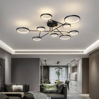 Современная люстра для гостиной, светодиодные лампы для спальни, кухни, столовой, домашнего декора в стиле Лофт с дистанционным управлением, черный потолочный кольцевой светильник