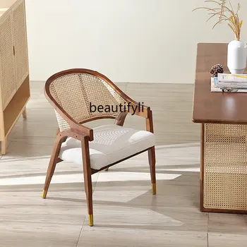 Современные стулья для гостиной, обеденные стулья из массива дерева, кресло, современный дизайнерский обеденный стул из ротанга, мебель для отдыха на балконе ZXF