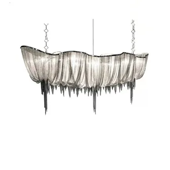 Современные художественные подвесные светильники в форме ткани на цепочке Инженерный дизайн Роскошная светодиодная лампа на алюминиевой цепочке для внутреннего декора
