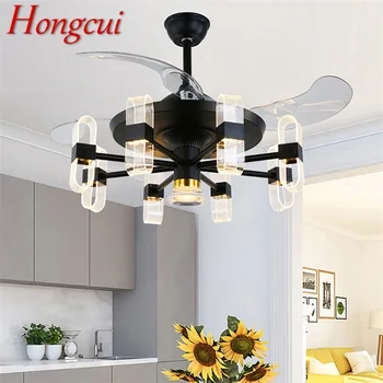 Современный потолочный вентилятор Hongcui со светодиодными светильниками 220V 110V, декоративными для дома, гостиной, спальни, ресторана