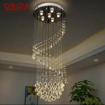 Современный хрустальный подвесной светильник SOURA, Роскошная креативная вращающаяся люстра, лампа для дома, гостиной, Двухуровневой виллы