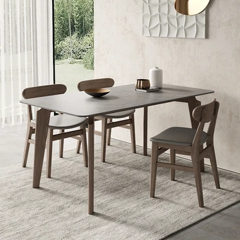 Сочетание итальянского сланцевого стола и стула из массива дерева, современный прямоугольный стол в скандинавском стиле, стол для дома Deli Fung