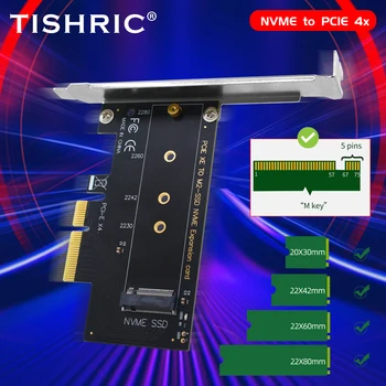 Твердотельный накопитель TISHRIC M2 NVME PCIE Карта расширения с одним портом M.2 Плата адаптера NVME-PCIE 4X Поддерживает Жесткий диск 2230/2242/2260/2280