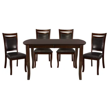 Темно-вишневая отделка, Стильный обеденный стол из 5 предметов с выдвижной створкой, 4 боковых стула, Простая дизайнерская мебель для столовой