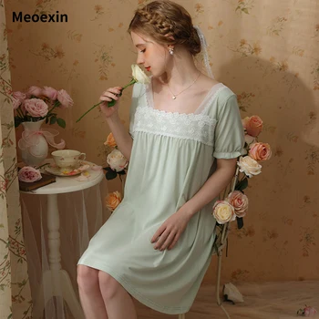 Хлопковая кружевная пижама Meoexin с короткими рукавами, летняя женская верхняя одежда, платья принцесс в сказочном стиле, большая и милая домашняя одежда