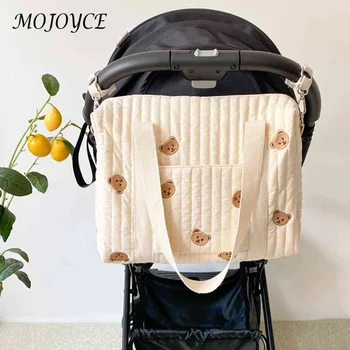 Хлопчатобумажная сумка для мамы с мультяшным принтом, вышитая сумка для мамы, многофункциональная сумка для прогулок с коляской, женская дорожная сумка