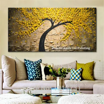 Холст, масло caudros decoracion Мастихин желтое дерево настенные художественные картины для гостиной 3D текстурная живопись quadros14