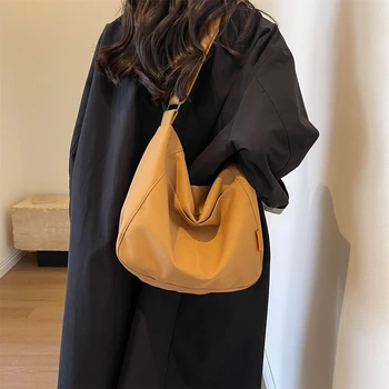 Холщовая женская сумка большой емкости, сумка через плечо по диагонали, экосумка, Корейская сумка-мессенджер для покупателей, сумки Y2K, студенческие карманы.