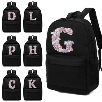 Холщовые рюкзаки на плечах Школьная сумка с буквенным принтом в виде розы Повседневный рюкзак Дизайнерский рюкзак для ноутбука Спортивные сумки унисекс