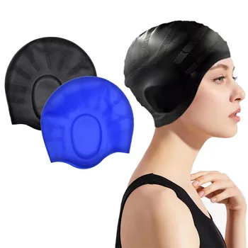 Шапочки для плавания с защитой ушей, большой размер, однотонная шапочка для плавания с длинными волосами, высококачественные силиконовые водонепроницаемые мужские и женские шапочки для плавания