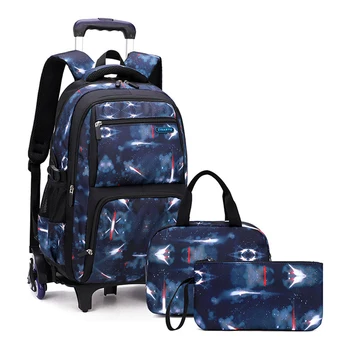 Школьная сумка на тележке, сумка для книг, рюкзак на колесиках для багажа, детский рюкзак на колесиках для мальчиков и девочек с сумкой для ланча, сумка для карандашей, сумка на колесиках