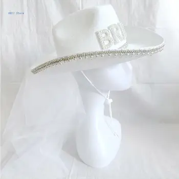 Шляпа Наездницы Невесты, Ковбойская шляпа Невесты с вуалью, шляпа для Девичника, шляпа Будущей Невесты, шляпа для свадебной вечеринки, ковбойская шляпа Невесты