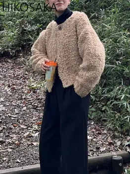 Японские простые Мягкие теплые свитера, женские вязаные кардиганы с круглым вырезом и длинным рукавом, Свободная повседневная уличная одежда, Элегантные джемперы Feminino