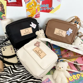 Японский Милый Медвежонок, Мягкая сумка через плечо для девочек, Корейская версия, Забавная студенческая маленькая сумка, сумка для книг, нейлоновая сумка через плечо